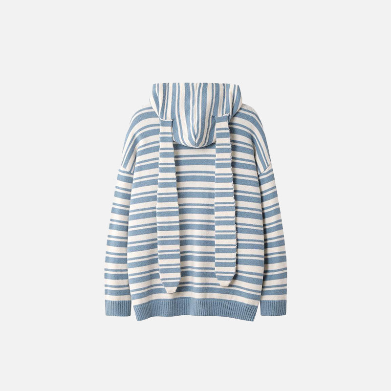 Loose Striped Zip-up Hooded Sweater