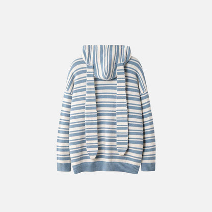 Loose Striped Zip-up Hooded Sweater