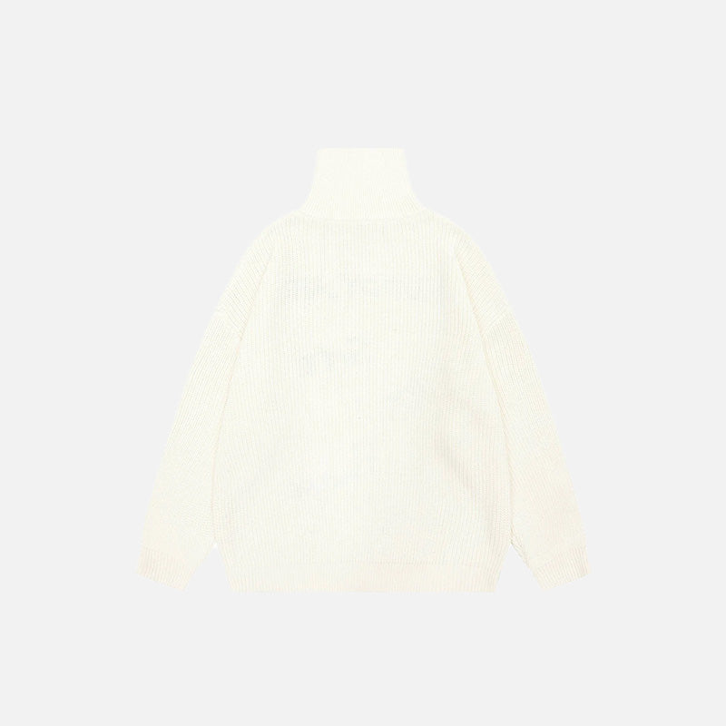 Back view of the beige Y2k Letter Embroidery Oversized Sweater in a gray background 