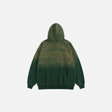 Back view of the green Star Washed Loose Hoodie in a gray background 