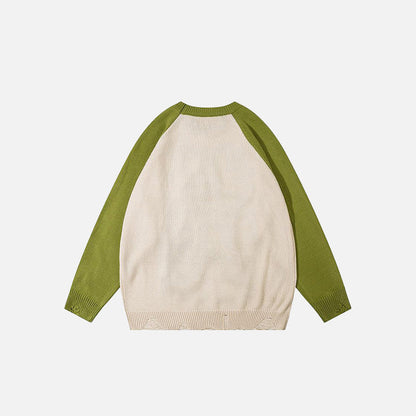 Splicing Color Star Embroidery Sweater