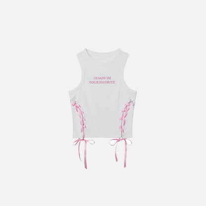 Front view of the white Women's Embroidery Straps Tank Top in a gray background
