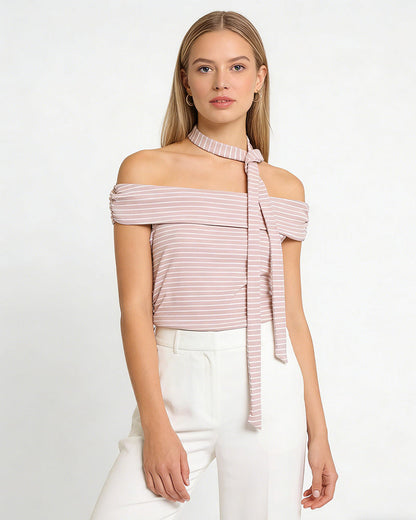 Sweet Off-Shoulder Striped Top