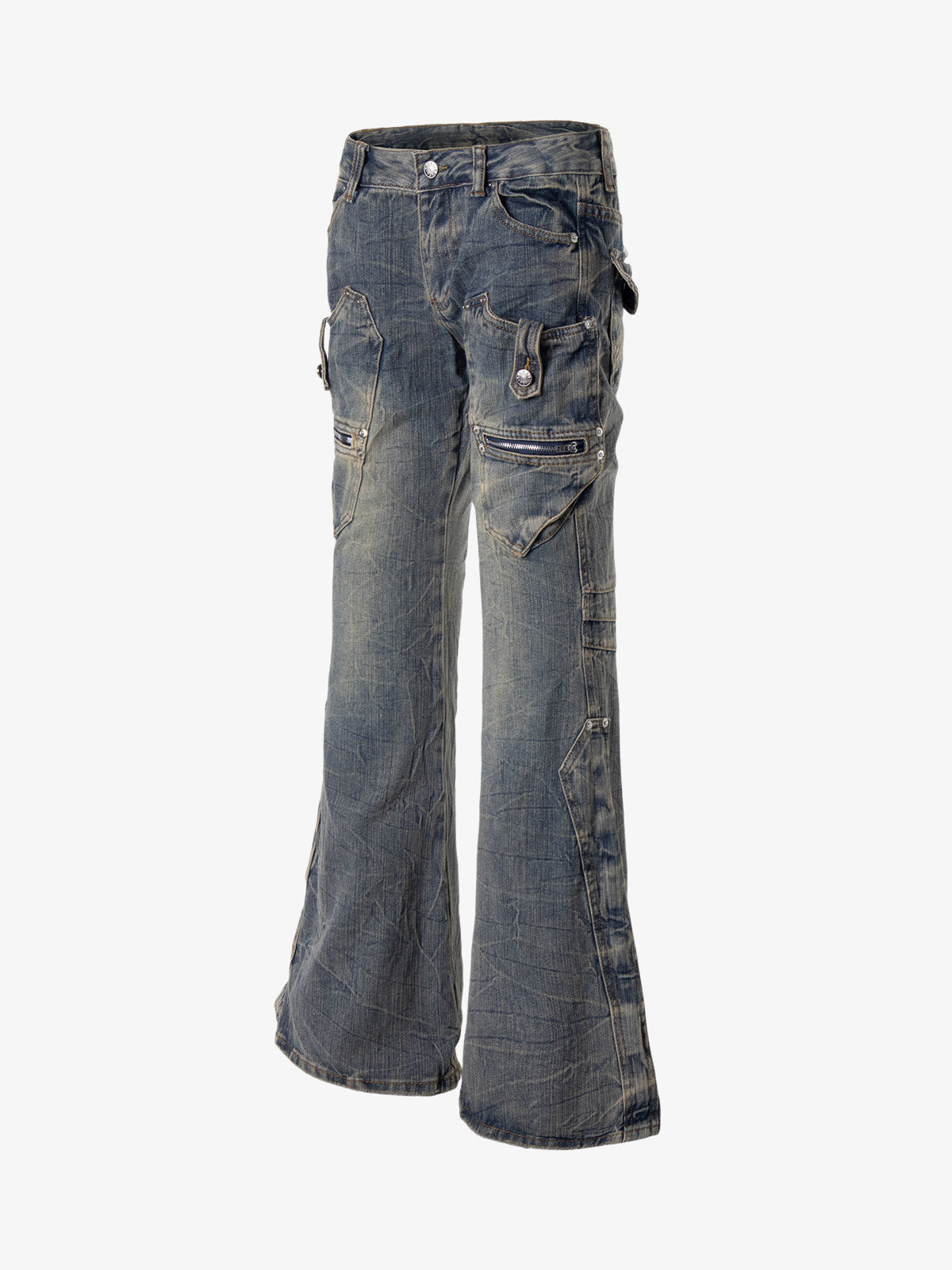 Stud Low-Rise Bootcut Jeans; Blue / S, Blue / M, Blue / L, Blue / XL