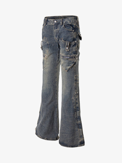 Stud Low-Rise Bootcut Jeans; Blue / S, Blue / M, Blue / L, Blue / XL