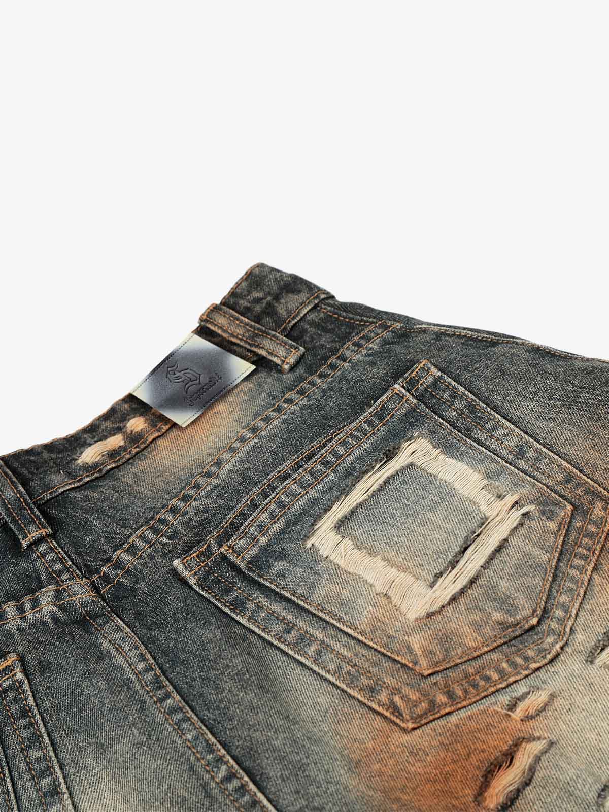Distressed Ripped Detail Baggy Jeans; Blue / S, Blue / M, Blue / L