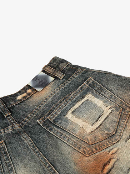 Distressed Ripped Detail Baggy Jeans; Blue / S, Blue / M, Blue / L