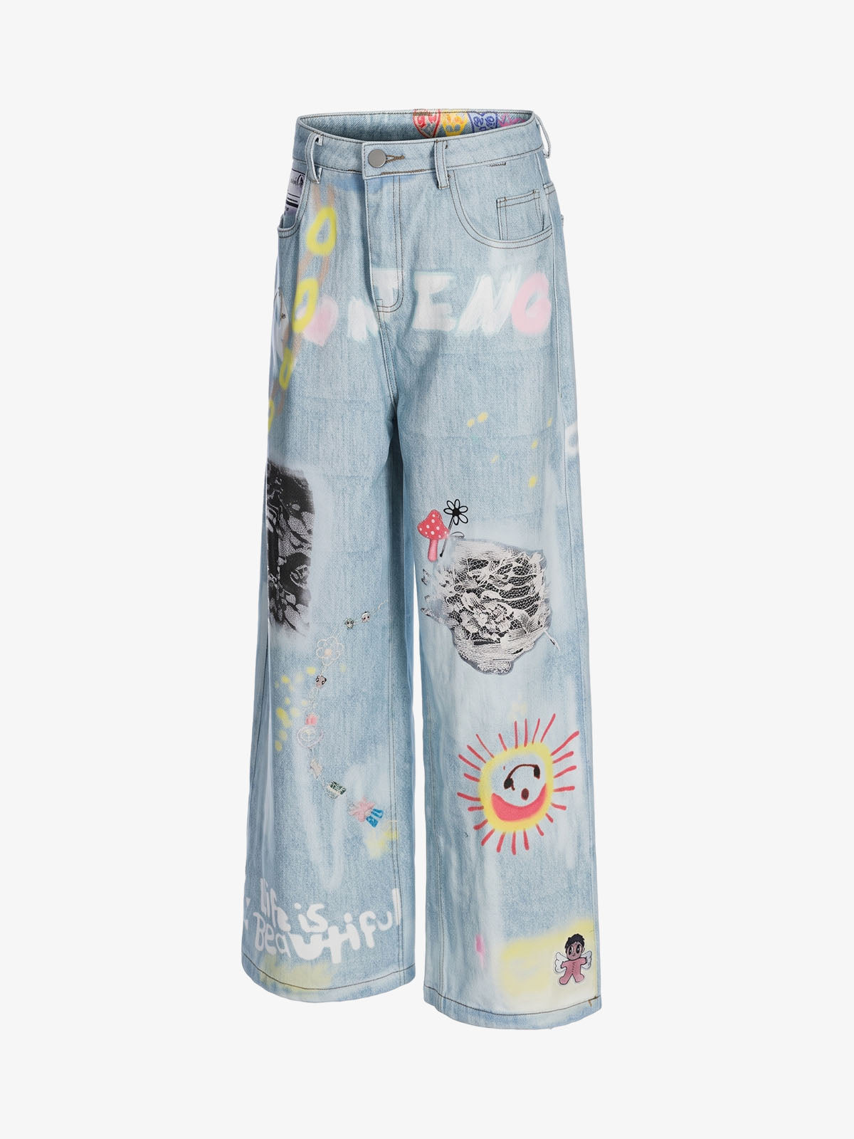 American Vintage Street-Style Graffiti Jeans; Blue / S, Blue / M, Blue / L, Blue / XL
