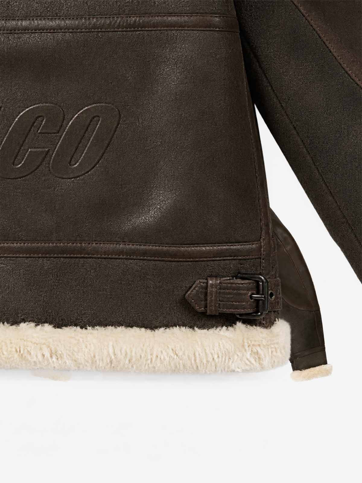 Embossed Faux-Shearling Lined PU Leather Jacket
