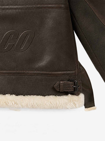 Embossed Faux-Shearling Lined PU Leather Jacket