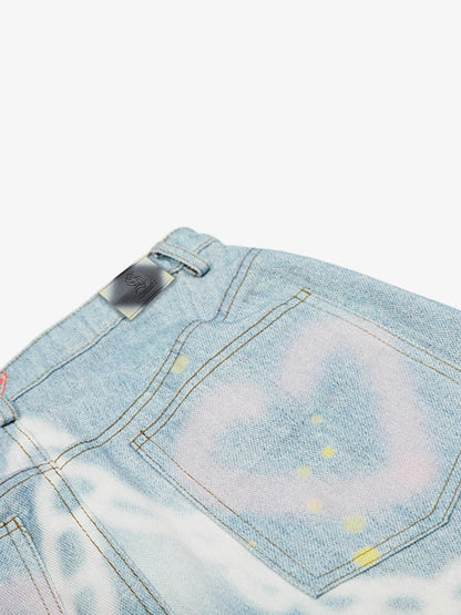 American Vintage Street-Style Graffiti Jeans; Blue / S, Blue / M, Blue / L, Blue / XL