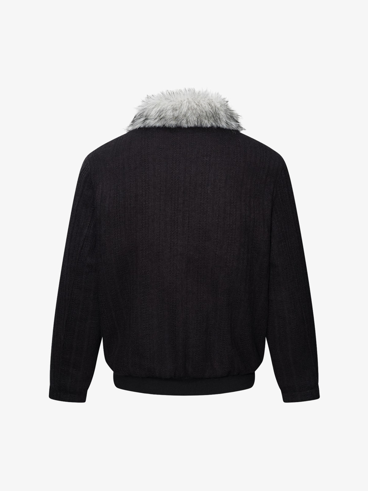 Striped Faux-Fur Collar Puffer Coat; Black / S, Black / M, Black / L, Black / XL