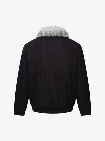 Striped Faux-Fur Collar Puffer Coat; Black / S, Black / M, Black / L, Black / XL