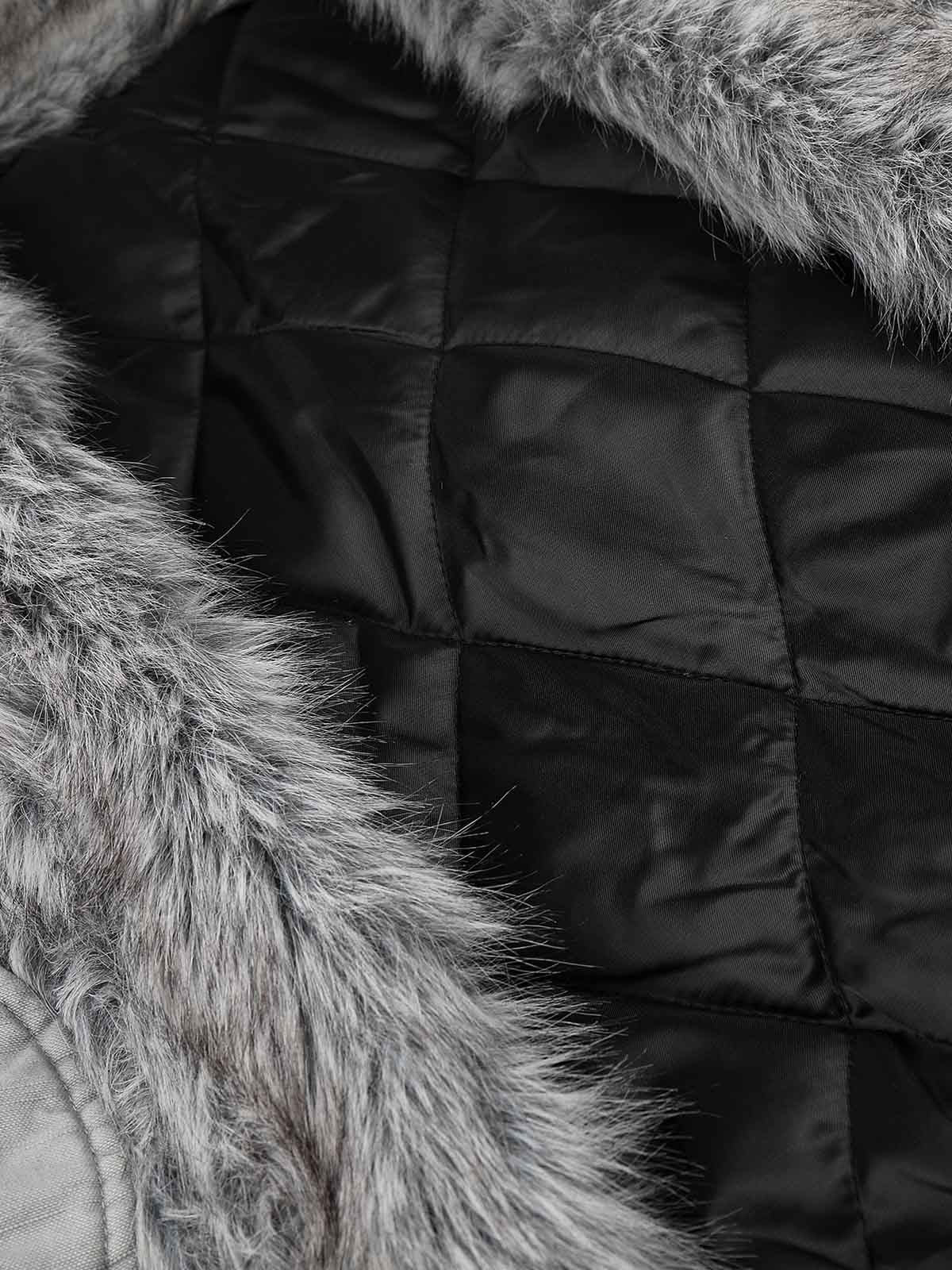 Studded Faux-Fur Collar Bomber Coat; Gray / S, Gray / M, Gray / L, Gray / XL