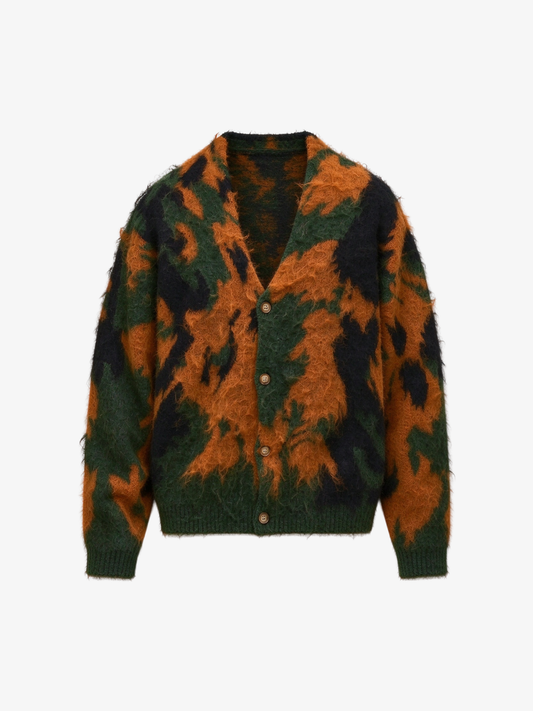 Abstract Camo Fuzzy Cardigan