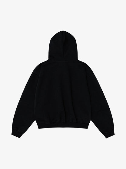 Leopard Flag Print Boxy Hoodie; Black / S, Black / M, Black / L