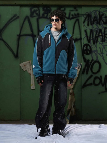 Color-Block Sherpa Panel Zip-Up Hooded Jacket