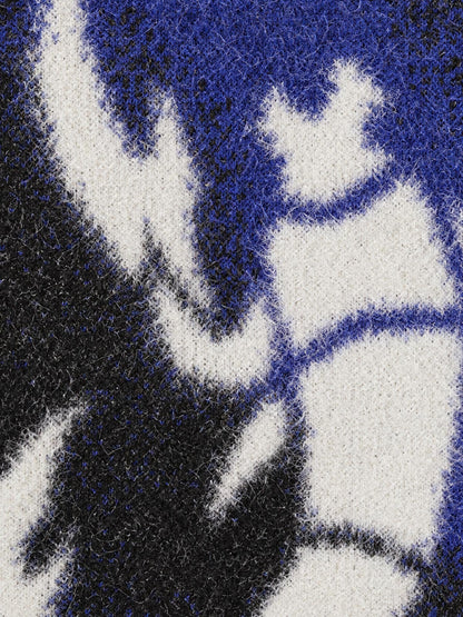 Abstract Spray Graphic Jacquard Knit Polo Sweater; Purple / S, Purple / M, Purple / L, Purple / XL, Purple / 2XL