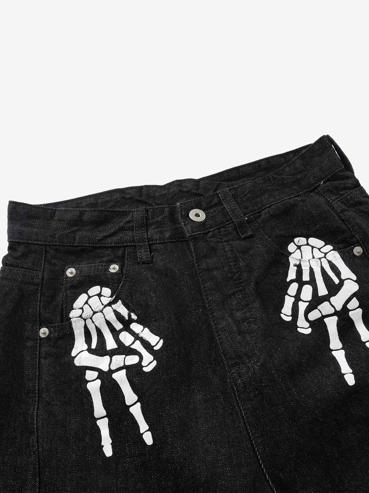 Camo Skeleton Print Baggy Jeans