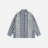 Effortless Retro Patchwork Plaid Long Sleeve Shirt