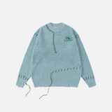 Trendy Embroidered Letter Stitch Rip Crewneck Sweater