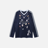 Trendy Cartoon Print V-Neck Long Sleeve T-Shirt