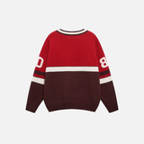 Y2K Contrast Color Stitching V Neck Racing Sweater