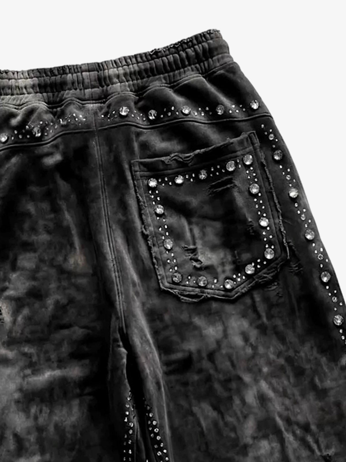 Distressed Rhinestone Sweatpants; Black / S, Black / M, Black / L, Black / XL, Black / 2XL