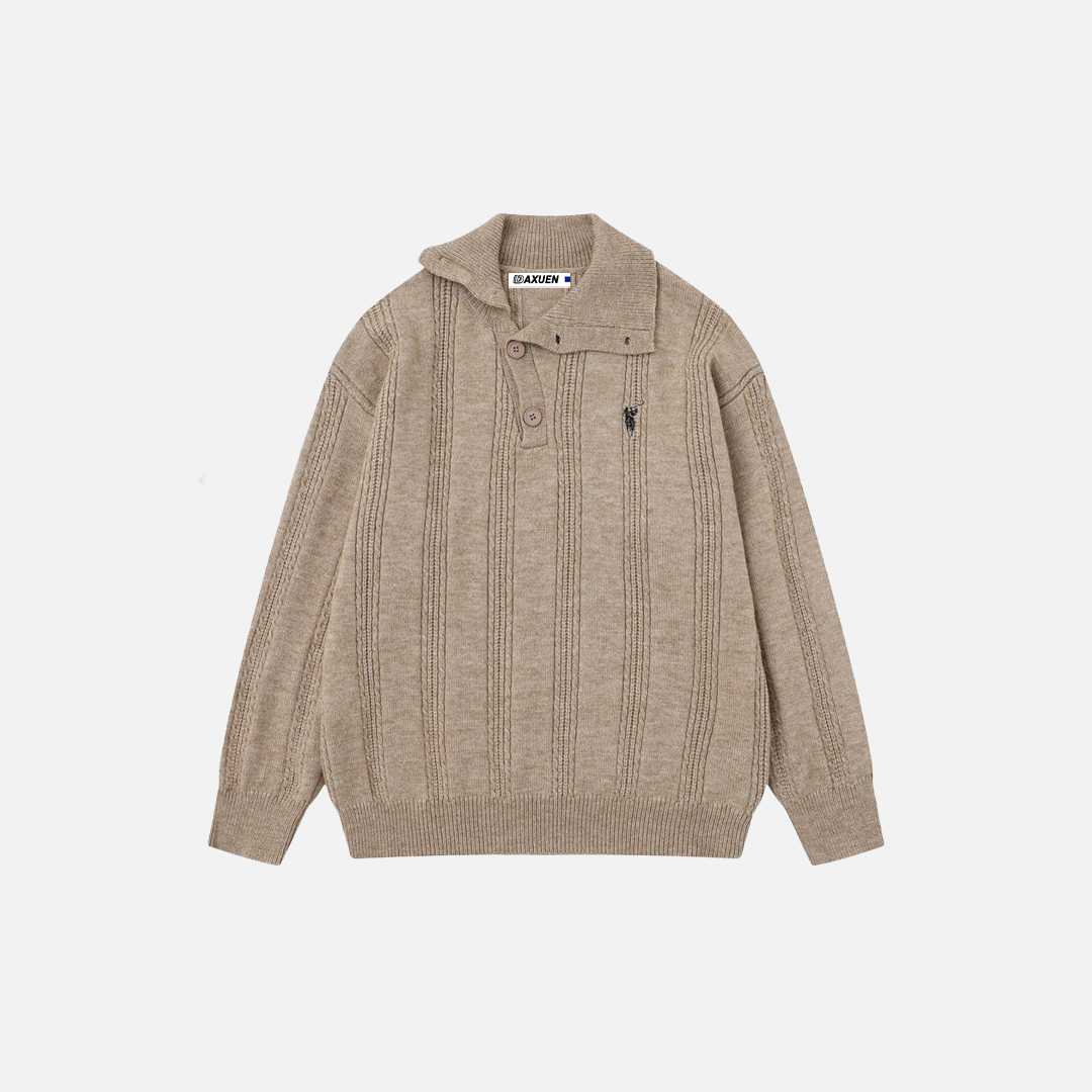 Men Cozy Jacquard Button-Up High Neck Sweater
