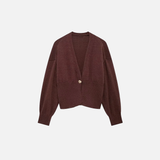 Flattering Y2K Brown Knitted V-Neck Cardigan