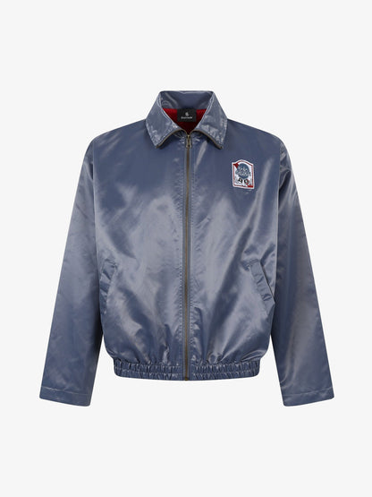Street Badge Embroidered Lapel Jacket; Gray Blue / M, Gray Blue / L, Gray Blue / XL