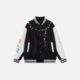 Retro Flower Embroidery Baseball Varsity Jacket