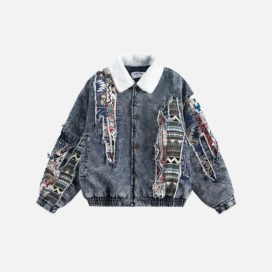Y2K Thick Winter Patchwork Denim Jacket