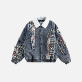 Y2K Thick Winter Patchwork Denim Jacket