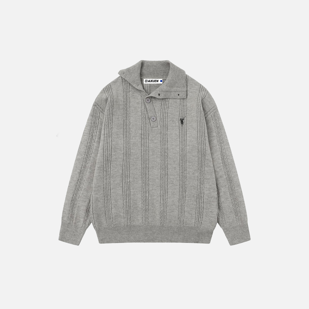 Men Cozy Jacquard Button-Up High Neck Sweater