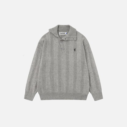 Men Cozy Jacquard Button-Up High Neck Sweater