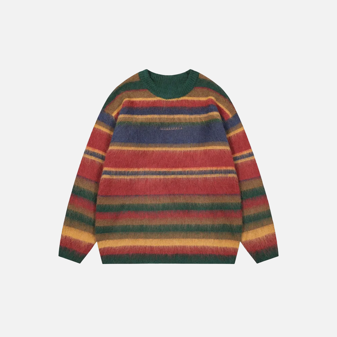 Rainbow Fluffy Oversized Striped Fuzzy Sweater