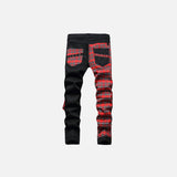 Red Patchwork Slim Denim Pants