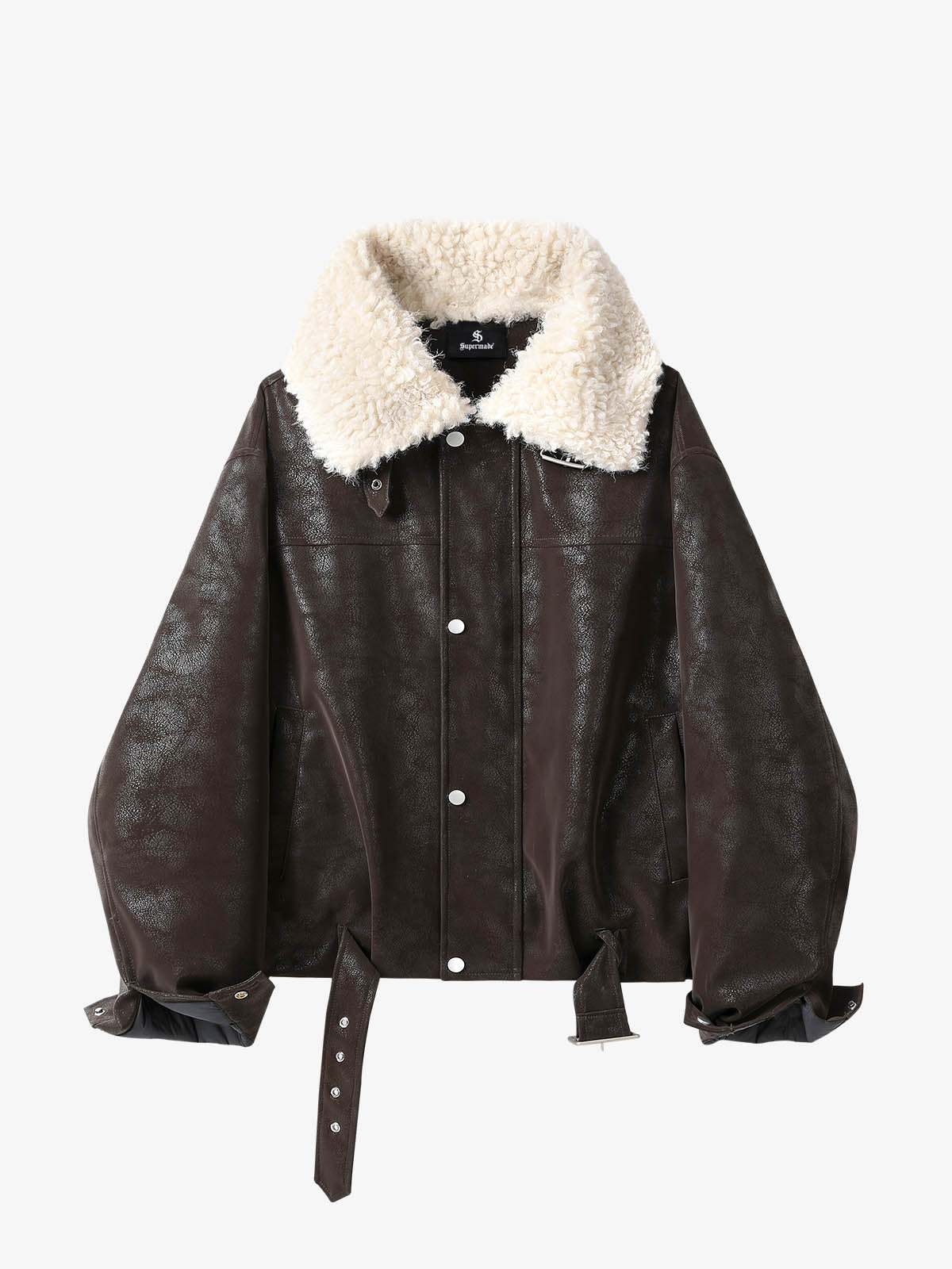Faux Shearling PU Leather Padded Jacket; Coffee / M, Coffee / L, Coffee / XL, Coffee / 2XL