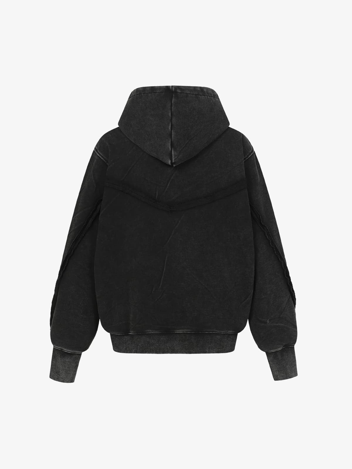 Retro Asymmetric Zip Up Deconstructed Hoodie; Black / S, Black / M, Black / L, Black / XL