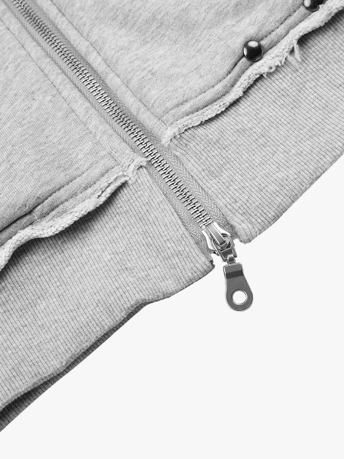 Studded Zip-Up Hooded Punk Sweatshirt Jacket; Flower Ash / S, Flower Ash / M, Flower Ash / L, Flower Ash / XL