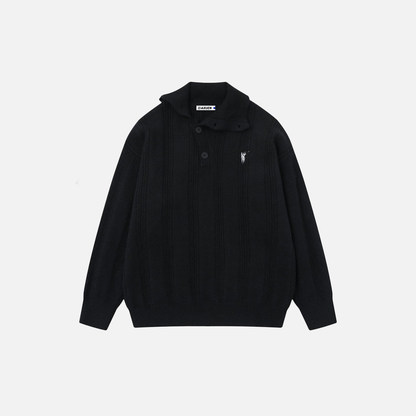 Men Cozy Jacquard Button-Up High Neck Sweater