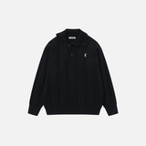 Men Cozy Jacquard Button-Up High Neck Sweater
