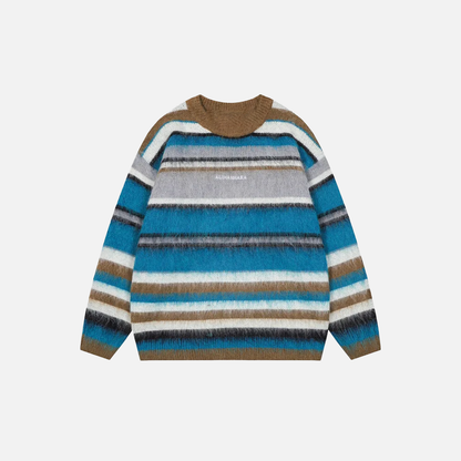 Rainbow Fluffy Oversized Striped Fuzzy Sweater