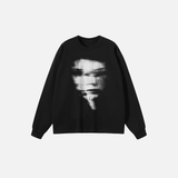 Blurry Face Graphic Long Sleeve Cotton T-Shirt