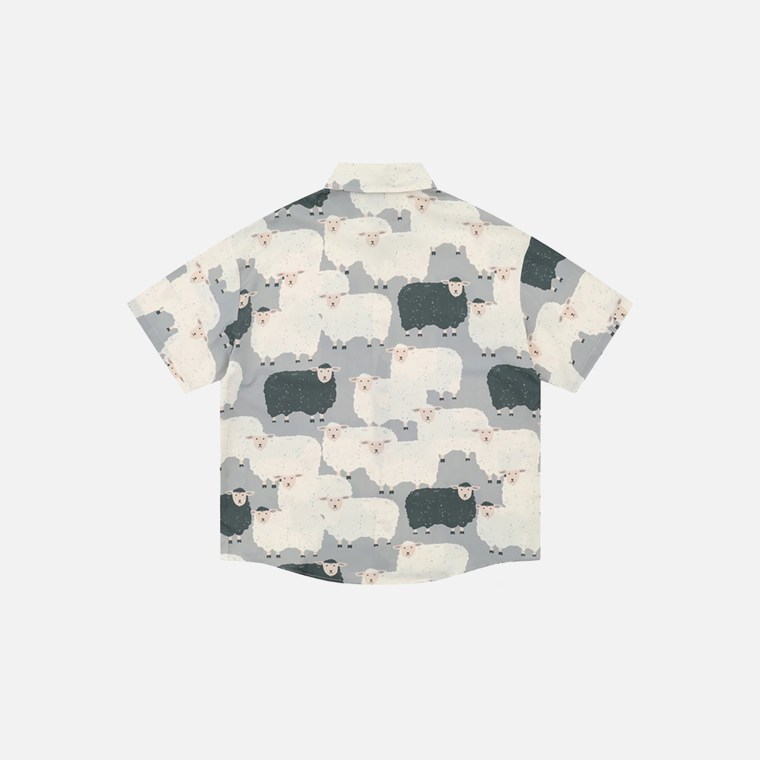 Sheep Print Loose Casual Button-Up Shirt