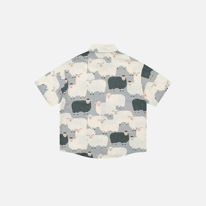 Sheep Print Loose Casual Button-Up Shirt