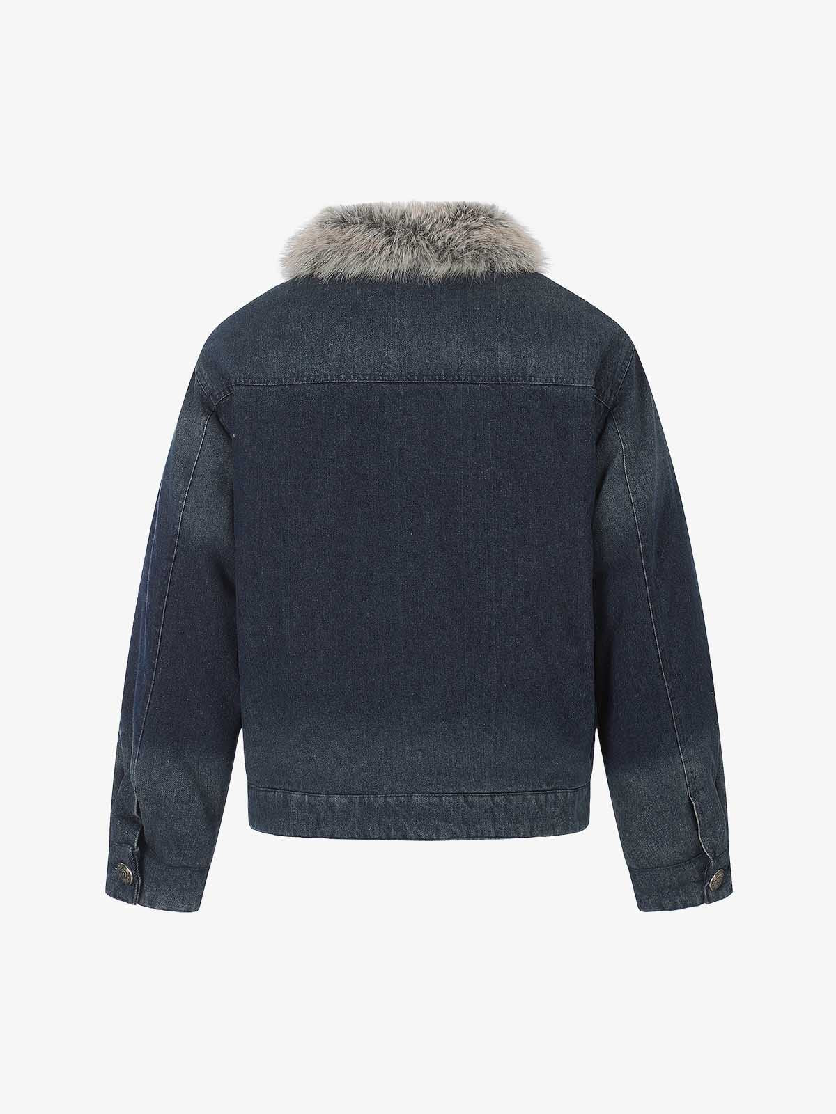 Faux-Fur Collar Multi-Button Quilted Coat; Blue / S, Blue / M, Blue / L, Blue / XL