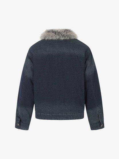 Faux-Fur Collar Multi-Button Quilted Coat; Blue / S, Blue / M, Blue / L, Blue / XL