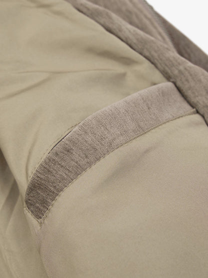 Oversized Pocket Color Block Faux Leather Lapel Jacket; Khaki / S, Khaki / M, Khaki / L, Khaki / XL